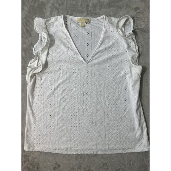 Women’s Michael Kors Blouse White V-Neck Size Xl - Picture 1 of 13